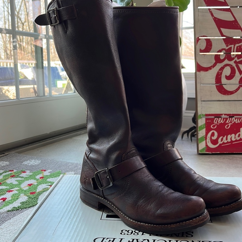 Frye Veronica Slouch Boots, women size 7.5, dark brown, no longer sold at Frye